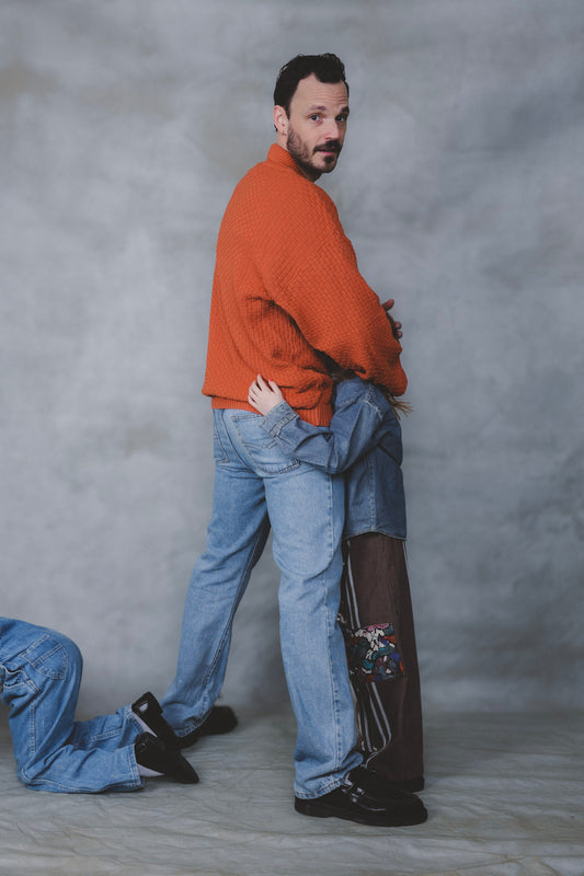 tangerine polo knit (L)