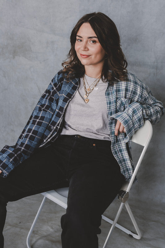 mixed plaid shirt (M/L)