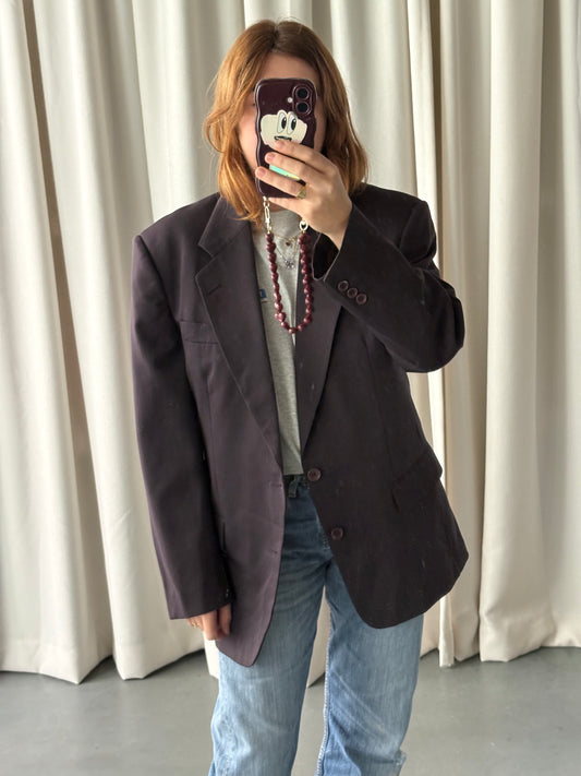 pruimkleurige wollen blazer (M)
